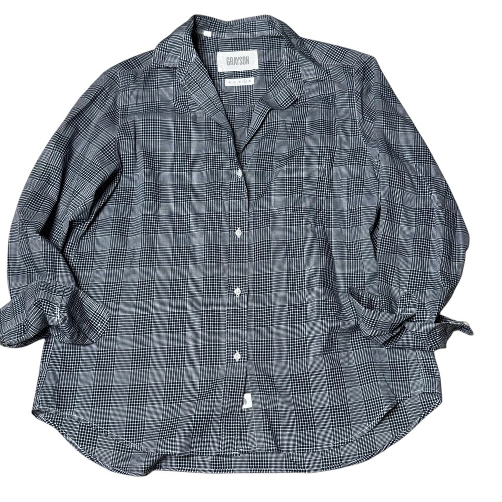 Grayson Frank and Eileen Blue & White Plaid Button-Down Shirt Size 4 Large